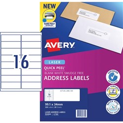 AVERY L7162 MAILING LABELS Laser 16/Sht 99.1x34mm PACK 20 SHEETS