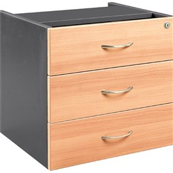 OM FIXED DRAWER PEDESTAL W464 x D400 x H450mm  3 Drawer Beech Charcoal