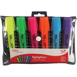 STAT HIGHLIGHTER CHISEL 2-5MM Tip Rubberised Grip Assorted Wallet of 6