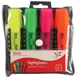 STAT HIGHLIGHTER CHISEL 2-5MM Tip Rubberised Grip Assorted Wallet of 4