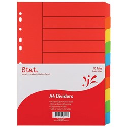 STAT DIVIDER A4 MANILLA BRIGHT Assorted 10 Tabs