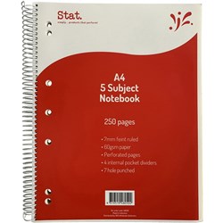 STAT NOTEBOOK A4 7MM RULED 60Gsm Red 5 Subject 250 Pages