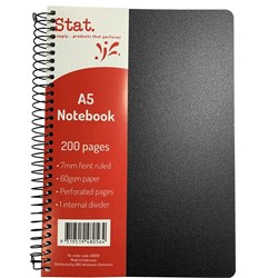 STAT NOTEBOOK A5 8MM RULED 60Gsm Black Pp Cover 200 Pages