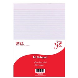 STAT NOTEPAD A5 7MM RULED 55Gsm White 50 Sheet