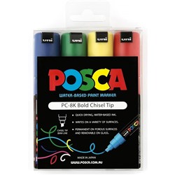 UNI-BALL POSCA 8MM TIP PC8K ASSORTED COLOURS PK4