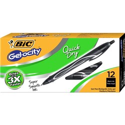 BIC GELOCITY GEL PEN Retractable 0.7mm Medium Black Pack of 12