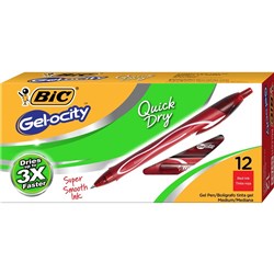 BIC GELOCITY GEL PEN Retractable 0.7mm Medium Red Pack of 12