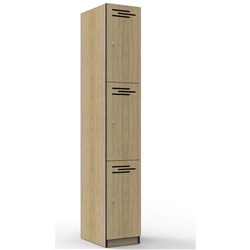 RAPIDLINE MELAMINE LOCKER 3 DOOR 305Wx455Dx1850mmH Natural Oak with Black