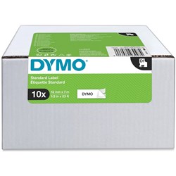 DYMO D1 LABEL CASSETTE TAPE 12mm x 7m Black on White Value Pack of 10