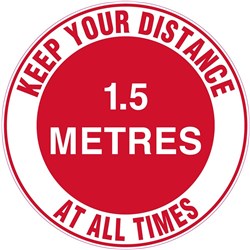 Brady Floor Marker KEEP YOUR DISTANCE 1.5M Red/White 440mm Dia