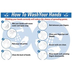 Brady PVC Wall Poster HOW TO WASH YOUR HANDS STEP GUIDE H420xW600mm Semi-Rigid