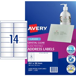 Avery Crystal Clear Laser Address Label 14UP 99.1x38.1mm Pack of 10