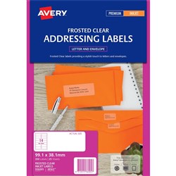 Avery Inkjet Frosted Clear Label 14UP 99.1x38.1mm Pack of 10