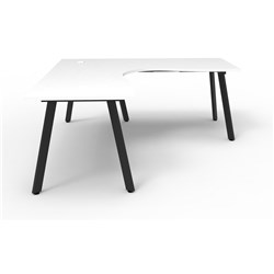 Eternity Corner Desk 1500Wx1500Wx750D 1 Person White Top Black Frame