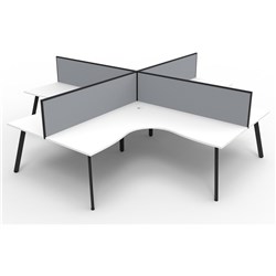 Eternity Corner Workstation 1800Wx1800Wx750D 4 Person White Top Black Quad Frame