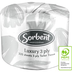 Sorbent Professional Luxury Toilet Tissue Rolls 3 Ply 225 Sheets Carton of 48