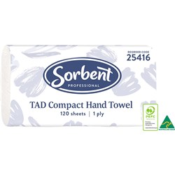 Sorbent Professional TAD Compact Hand Towel 1  Ply 120 Sheets Carton of 20