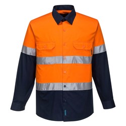 Portwest Hobart Hi-Vis Lightweight Contrast Shirt Long Sleeve Large Orange/Navy