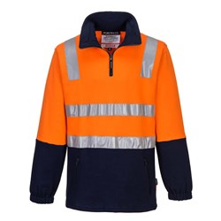 Portwest Hi-Vis Contrast 1/4 Zip Brush Fleece Jumper With Tape 3XL Orange And Navy