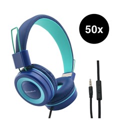 SchoolTech Extra Sturdy Headphones With Microphone 3.5mm Jack Teal/Navy Pack 50