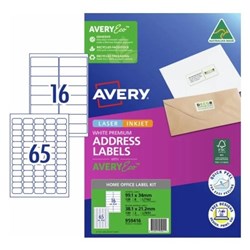 Avery Premium Address Label Kit White Laser Inkjet AveryEco L7162/7651 16/65UP