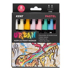 Kent Urban Paint Markers Fine 3mm Dual Nib Pastel Assorted Pack Of 8