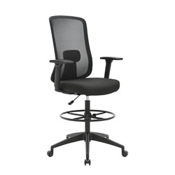 Buro Elan High Back Drafting Chair + Foot Ring Black Fabric Seat Mesh Back