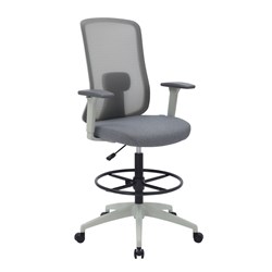 Buro Elan High Back Drafting Chair + Foot Ring Light Grey Fabric Seat Mesh Back