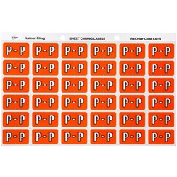 SHEET CODE LABEL ALPHA P LATERAL SIDE TAB 30 LABELS/SHT 180 LABELS PK5