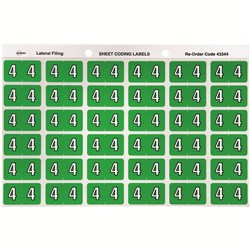 SHEET CODE LABEL NUMERIC 4 LATERAL SIDE TAB 30 LABELS/SHT 180 LABELS PK5