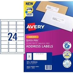 AVERY J8159 INKJET LABELS 24UP PK25