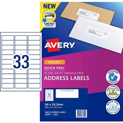 AVERY J8157 INKJET LABELS 33UP PK25