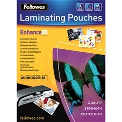 FELLOWES A5 LAMINATING POUCHES 80MI PK100