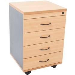 Rapidline Melamine Mobile Pedestal 4 Personal Drawer Beech and Ironstone