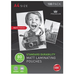 A4 LAMINATING POUCHES MATT 80MIC PK100