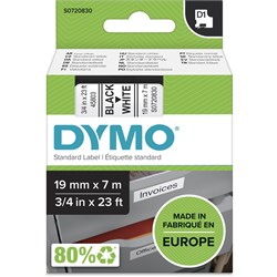 DYMO D1 LABEL CASSETTE TAPE 19mm x 7M Black on White