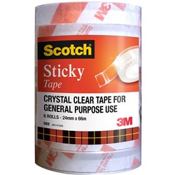 3M SCOTCH 500 EVERYDAY STICKY TAPE 24MMx66M BULK PACK 6 PK6