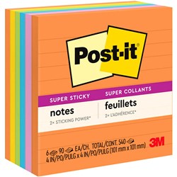 POST-IT SUPER STICKY NOTES ASSTD LINED ULTRA 675-6SSUC 98X98MM PK6 RIO DE JANIERO