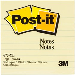 POST-IT NOTES - YELLOW LINED ASSORTMENT 675-YL 98.4x98.4mm Yello