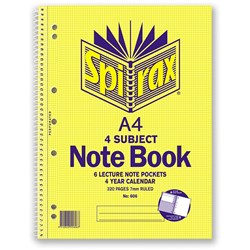SPIRAX A4 4 SUBJECT NOTEBOOK 320 PAGES