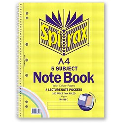LECTURE BOOK 596C 5 SUBJECT NOTE- BOOK WITH COLOURED PAGES 250pg