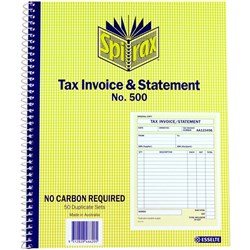 SPIRAX 500 TAX INVOICE & STATEMENT BOOK 250x200mm SB