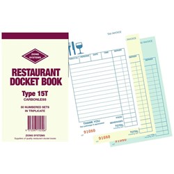 ZIONS RESTAURANT DCKT BK 15T TRIP C/LESS 165X95MM 50 SETS