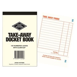 ZIONS RESTAURANT DOCKET BOOK - TAKE AWAY NO. TA TA With Claim Slip