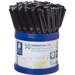 STAEDTLER STICK 430 BALL PEN MEDIUM BLACK CUP50