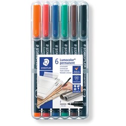 STAEDTLER 318 LUMOCOLOR OHP PENS PERMANENT FINE 0.6mm 6 Assorted WLT6