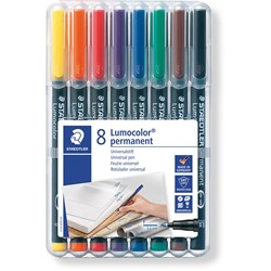 STAEDTLER 318 LUMOCOLOR OHP PENS PERMANENT FINE 0.6mm 8 Assorted WLT8
