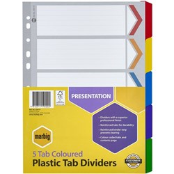 DIVIDERS A4 5TAB REINFORCED BOARD ASST SET