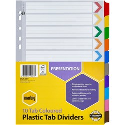 DIVIDERS A4 10TAB REINFORCED BOARD ASST SET