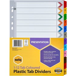 DIVIDERS A4 12 REINF TAB PP ASST SET